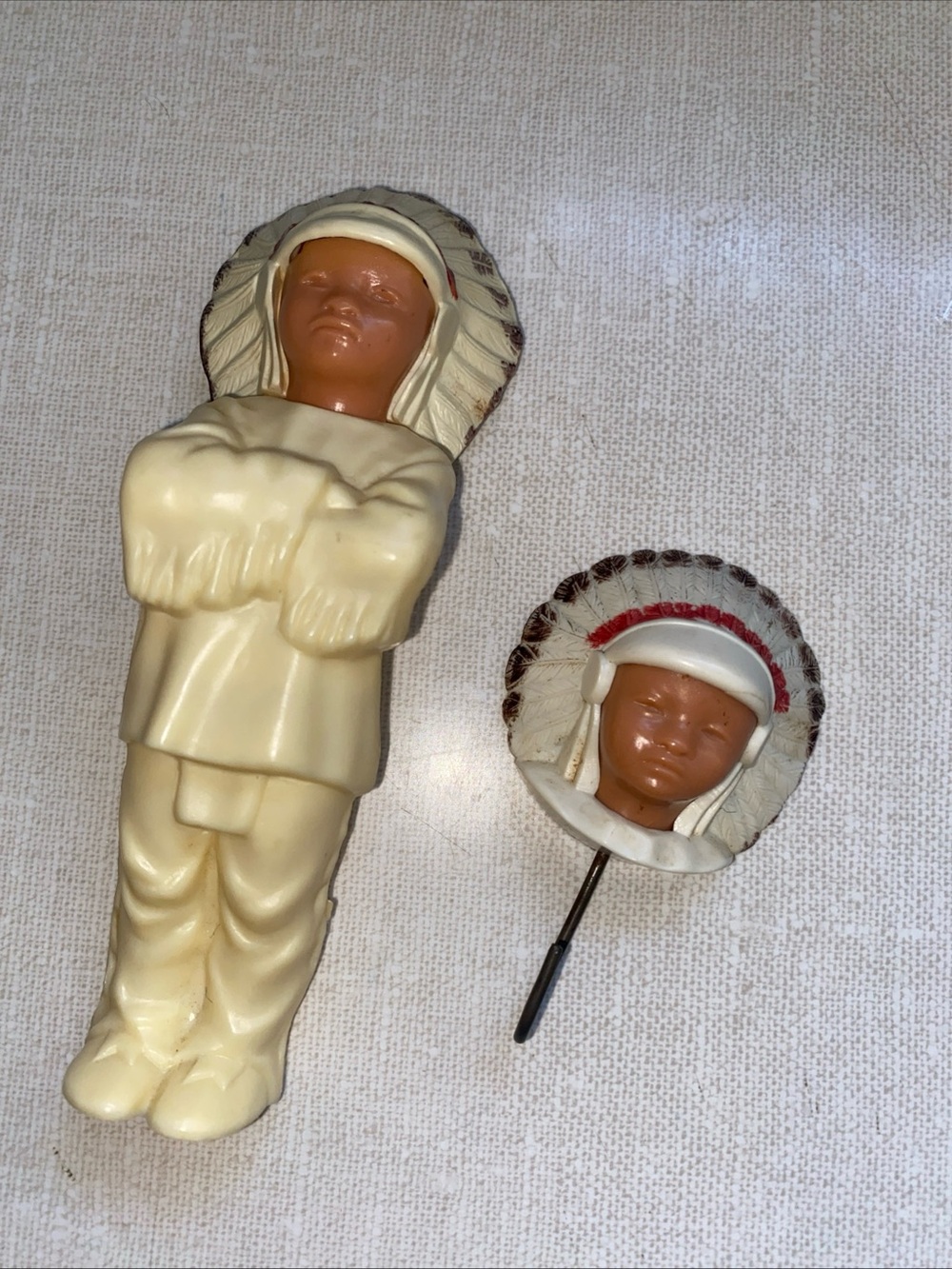 VTG St. Labreโ Indian School Native American Chief Plastic figure & Magnet Set